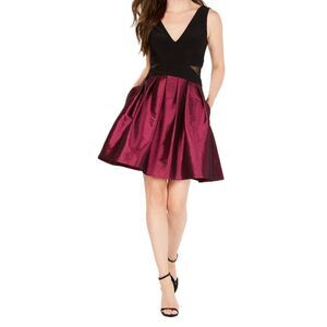 X By Xscape Mesh Inset Fit & Flare Pleated Iridescent Skirt Cocktail Dress 8